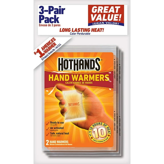 3 Pack HotHands Air Activated Hand Warmers, Up to 10 Hours of Heat, 3 Pairs Each
