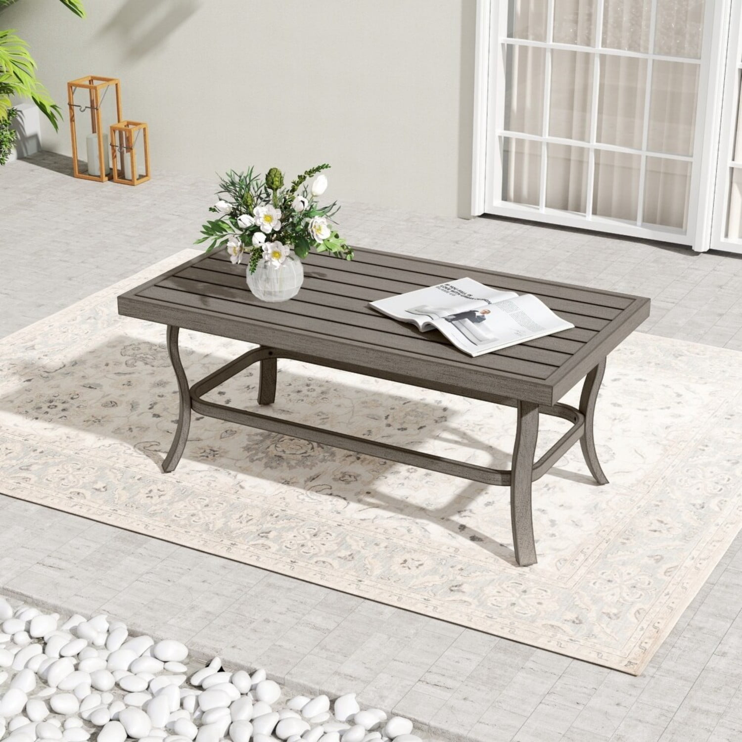 Outdoor Patio Coffee Table, Aluminum Rectangle Table, Weather-Resistant Center Table for Garden, Balcony, Backyard