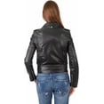 thumbnail image 3 of Women's Genuine Black Lambskin Collared Leather Jacket Motorcycle Biker Leather Jacket W490, 3 of 4