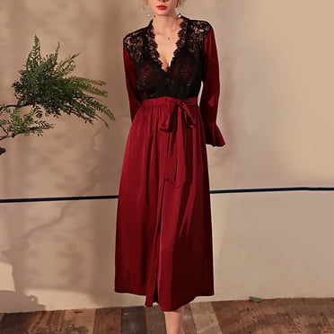 Tawop Robes D'éTé Pour Femmes Ladies Pajamas Pajamas Home Bathrobe Solid Robe Lace Sexy Cardigan Printed Nightgowns for Women Red L