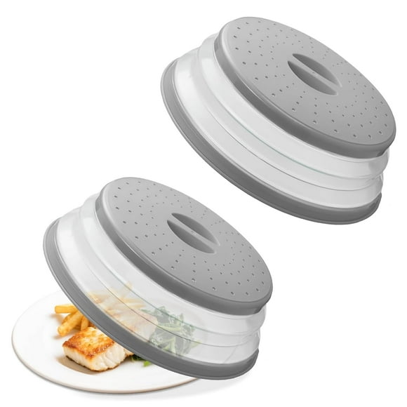2 Pcs Microwave Splatter Cover, Microwave Cover Vented for Food, Microwave Splatter Guard Lid with Handle, 10 Inches Medium Collapsible Multi-use Splatter, Grey Guard Plate Cover