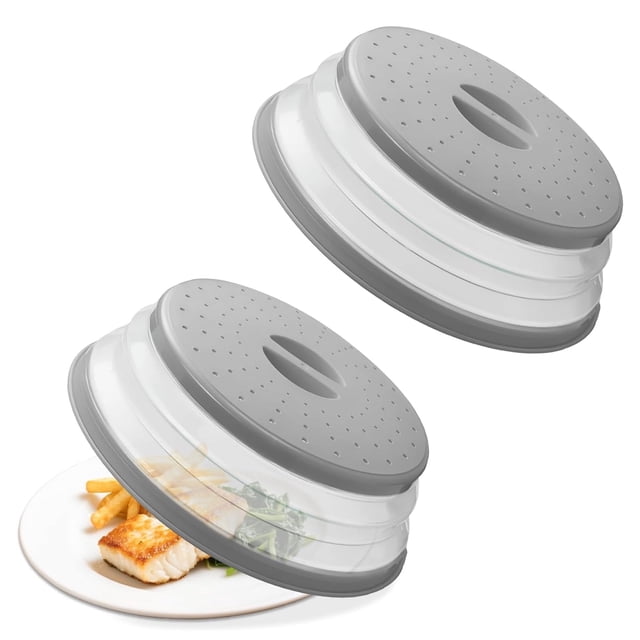 2 Pcs Microwave Splatter Cover, Microwave Cover Vented for Food, Microwave Splatter Guard Lid with Handle, 10 Inches Medium Collapsible Multi-use Splatter, Grey Guard Plate Cover