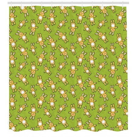 Anime Shower Curtain Kids Toy Rabbits Pattern On A Green