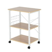 UBesGoo Kitchen Utility Cart, Microwave Table Stand, Rolling Small Kitchen Coffee Cart Organizer with Metal Frame, Vintage/Black, Light Beige/White