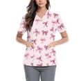 thumbnail image 2 of Halloween Scrubs, Medical Uniforms with Dual Pockets Cotton Hemp Blend Uniform Short Sleeve V-Neck Scrub Top Bow Print Healthcare Workwear Womens Nursing Tops Christmas Nurse Pink 4Xl, 2 of 4