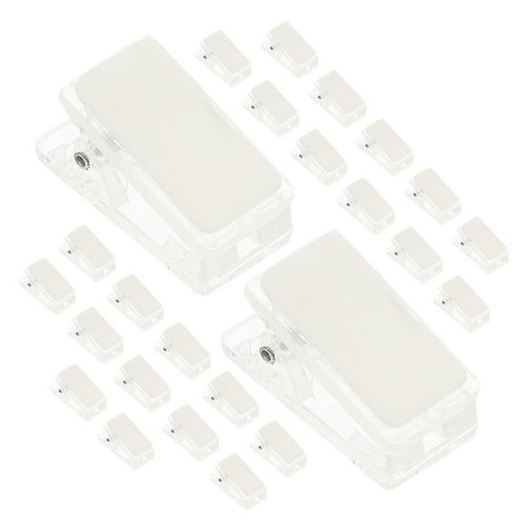 Supvox 35Pcs Plastic and Iron Work Badge Clips Transparent Self Adhesive Name Tag Clips for Daily Use