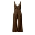 thumbnail image 4 of HXWCHs Beach Jumpsuits for Women, Summer Sling V Neck Hollow Out Pleated High Waist Wide Leg Jumpsuit for Women Casual Elegant Romper L Brown, 4 of 5