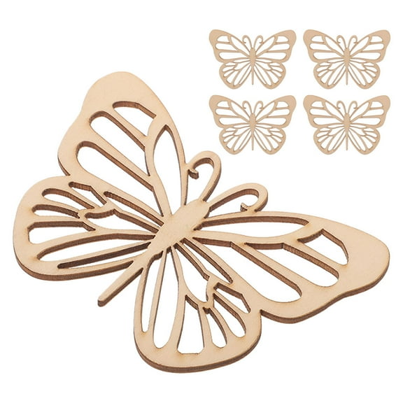 GOOHOCHY DIY Unfinished Wooden Butterfly Shaped Slices for Crafts Painting and Home Decor 5 Pieces Bulk Beige