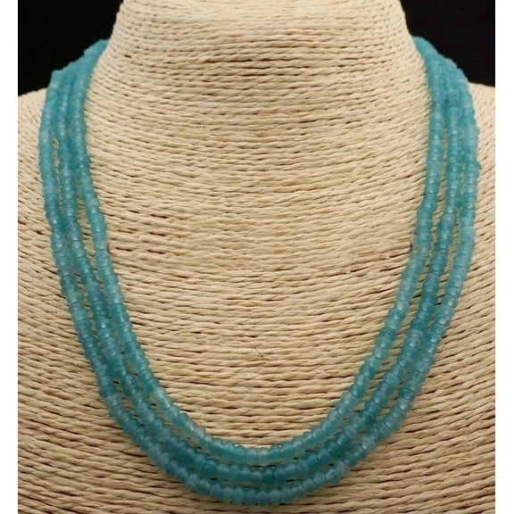 K-KED 3 Rows 2x4mm Faceted Green Aquamarine Rondelle Gems Beads Necklace 18-20''