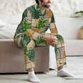 thumbnail image 7 of Naloa Pineapples Palm Leaves Men’s Pajamas Set - Long Sleeve Button Down Sleep Shirt and Pajama Bottoms Sleepwear Set-, 7 of 7