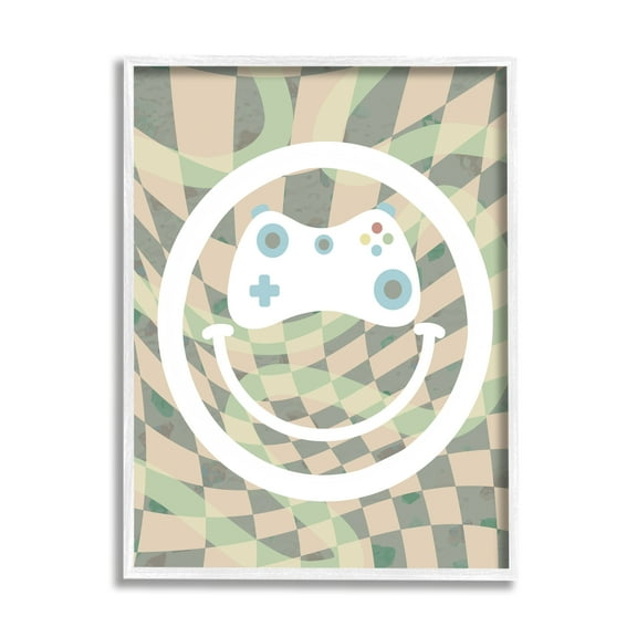 Stupell Industries Gamer Smile Patterned Abstract Painting White Framed Art Print Wall Art, 16 x 20