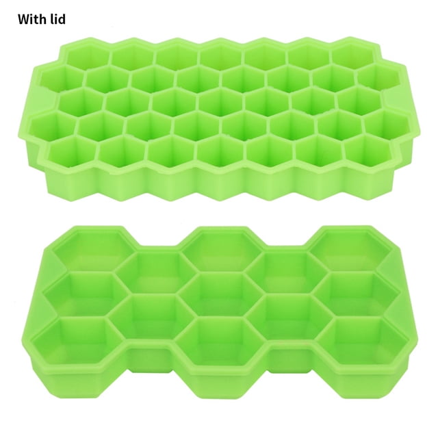 Molde para cubitos de hielo Molde para cubitos de silicona Rejillas hexagonales Bandeja para cubitos de hielo con tapa, 13 rejillas verdes, 37 rejillas verdes Sweethay HA004190-03