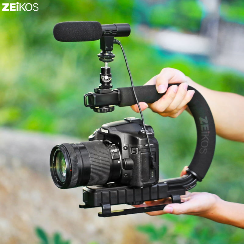 Zeikos Video Action Stabilizing Handle Grip Handheld Stabilizer with Triple  3 Shoe Mount and C Shape Rig Low Position Shooting System for DSLR, GoPro,  Smartphones, Comes with Miracle Fiber Cloth - Walmart.com