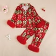 thumbnail image 2 of Gibobby Girls Pajama Set - 83 Piece Velour Button UP Sleep Shirt and Pants with Scrunchie(2-3 Years,Red), 2 of 4