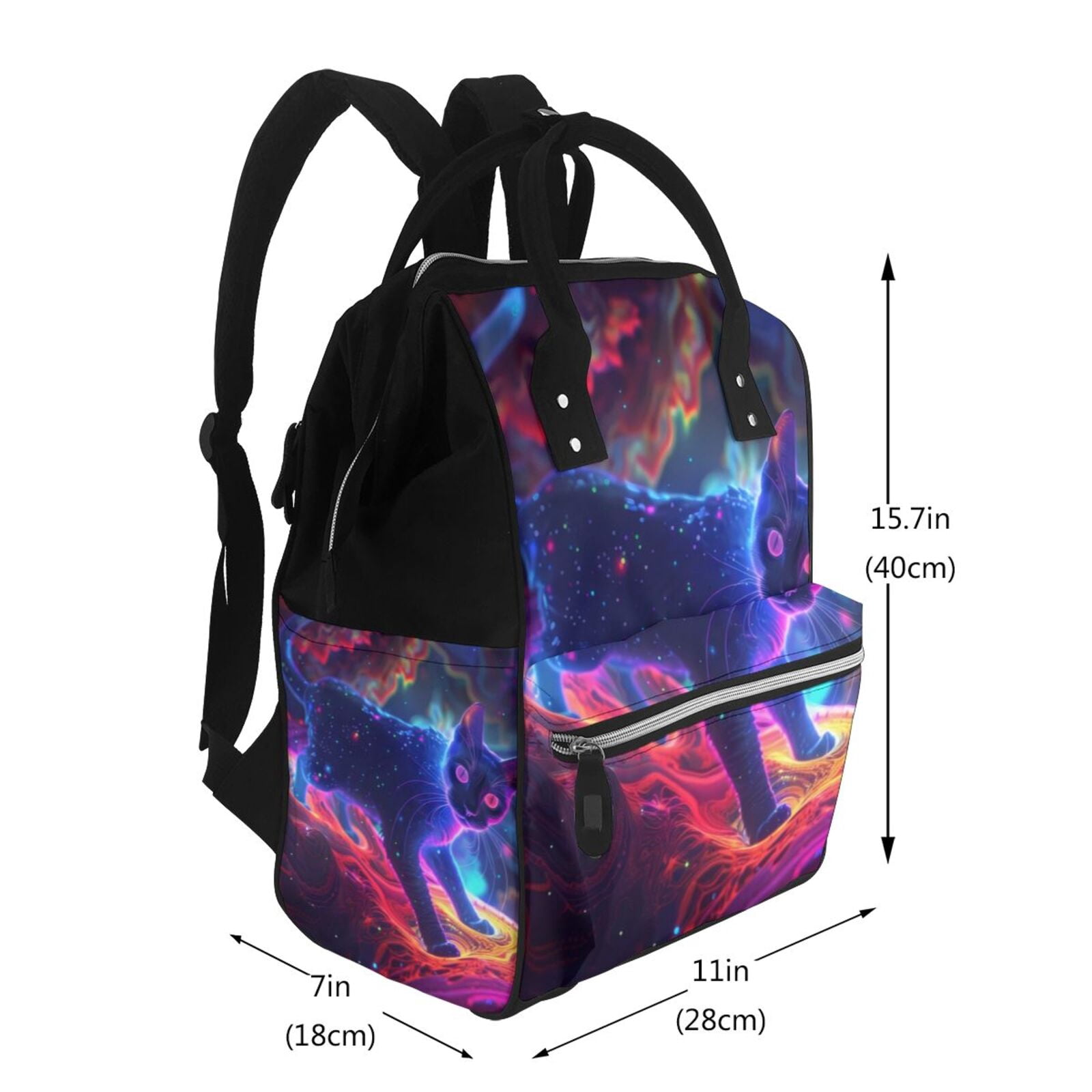 Defioc Cosmic Cat Psychedelic Journey for Baby Diaper Bag Backpack - Baby Bag for Boys & Girls - Diaper Backpack - Large Travel Diaper Bags- Baby Registry Search & Shower Gifts