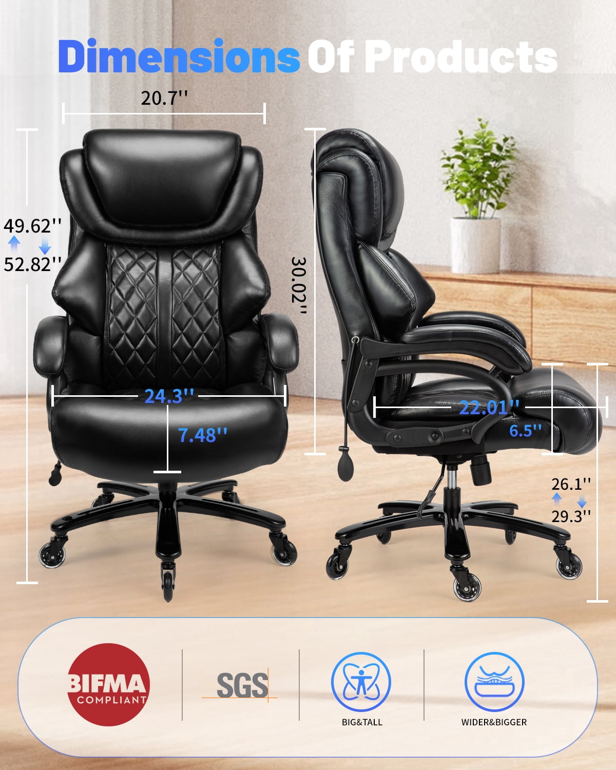 High Back Ergonomic PU Leather Executive Chair, Swivel Computer Desk Chair with Armrests