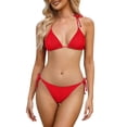 thumbnail image 2 of ECHFIPROM Women's Solid Triangle Bikini Set,2 Piece Bathing Suits for Women Adjustable Halter Swimwear for Beach & Pool,Red,S, 2 of 6
