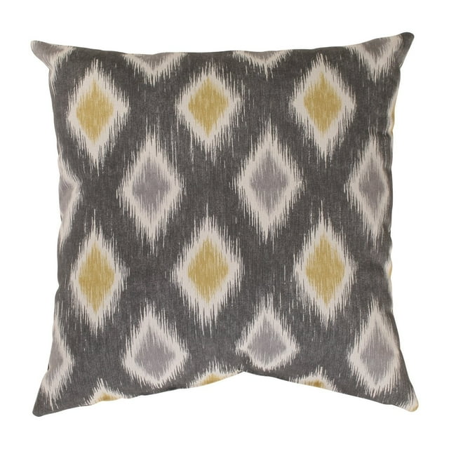 16.5" Gris et Jaune Doré Diamant Ikat-Imprimé Carré Lancer Pillow