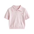 thumbnail image 3 of EnJoCho Girls Short Sleeve Pol𝗈 Shirt Summer Knit School Unifor𝗆 Blouse V Neck Cable Pullover Sweater Tops Cable Knit Girls Sweater Fall 5-14 Years, 3 of 8