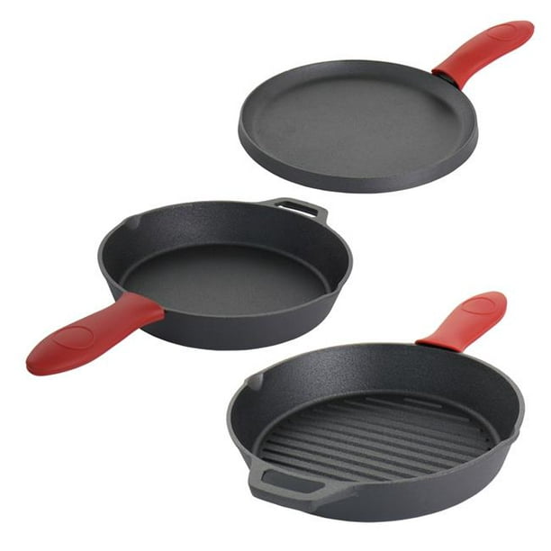 Megachef MCCI-570 6 Piece Pre-Seasoned Cast Iron Set with Red Silicone  Holders 