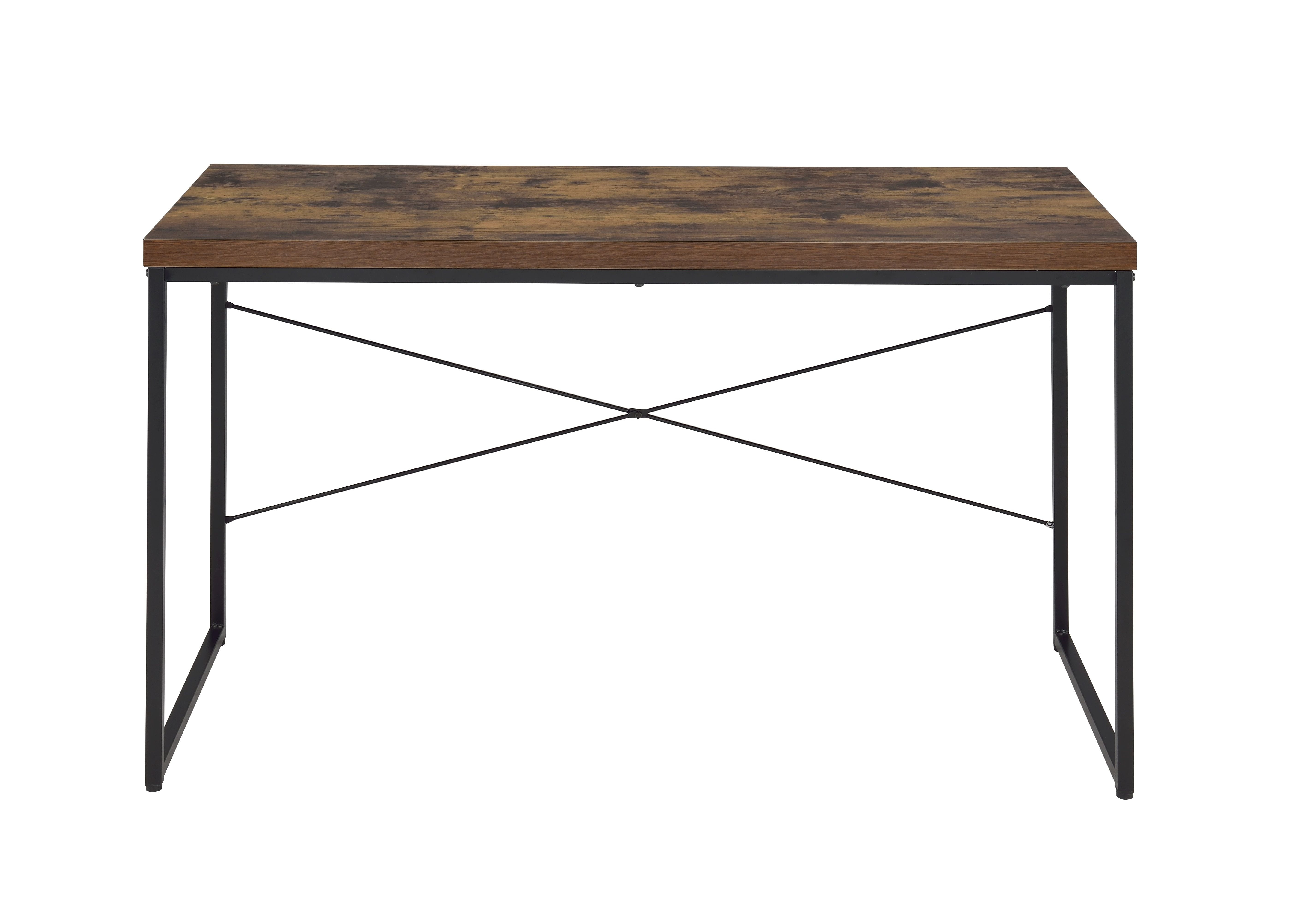 47 Inch Weathered Oak Rectangular Multipurpose Table with Black U-Shaped Metal Legs, No Storage Writing Desk Dressing Game Small Dining Table with X Reinforced Support
