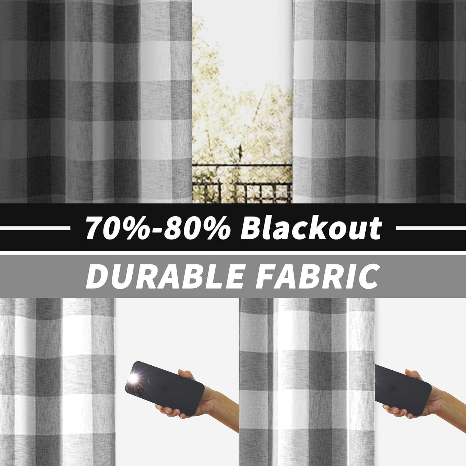 DriftAway Buffalo Check Woven Plaid Pattern Lined Blackout Thermal Insulated Window Curtain Grommet 2 Layers 2 Panels 50 Inch by 84 Inch Gray
