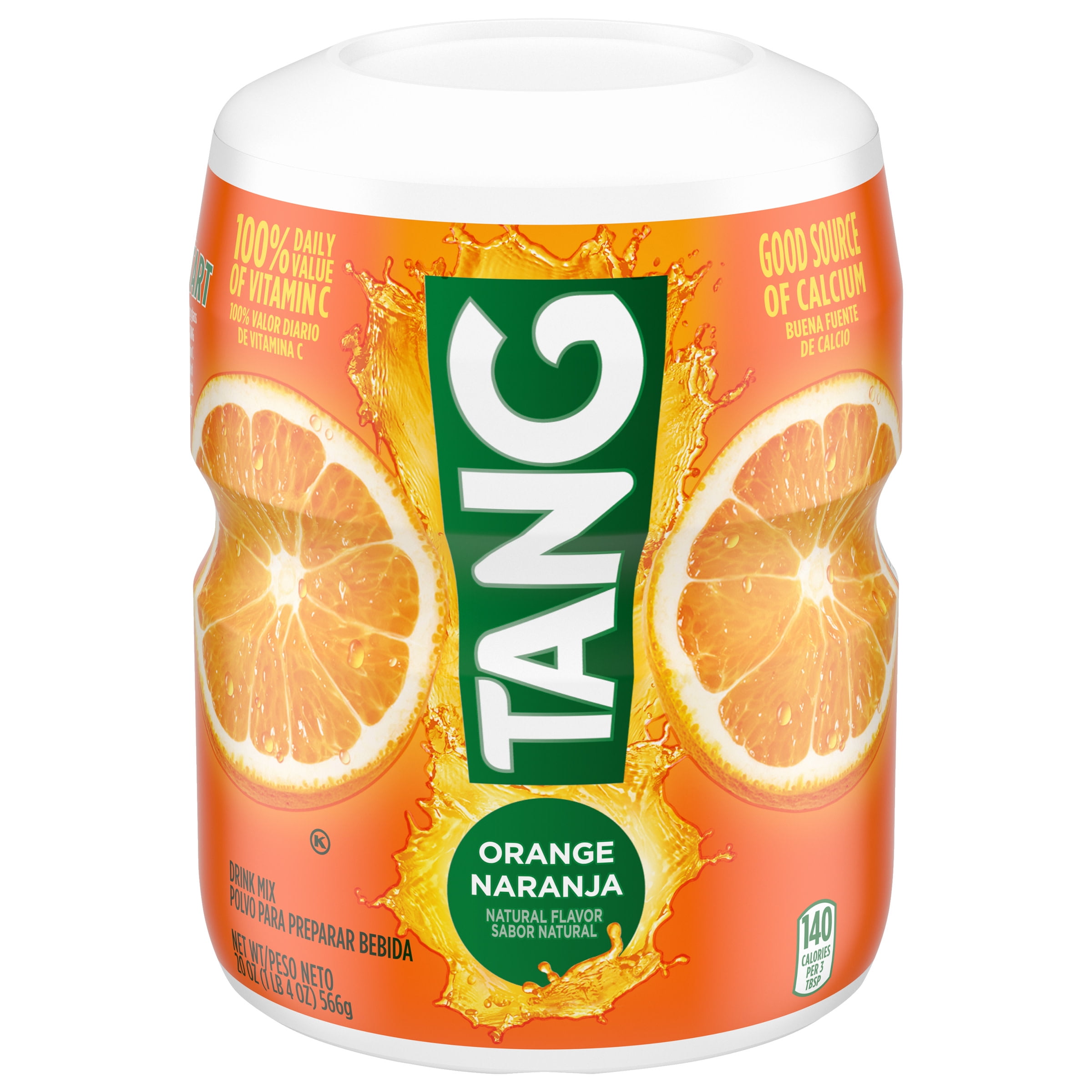 Tang Drink Powder, Orange, Vitamin C, Caffeine Free, 20 oz Jar 