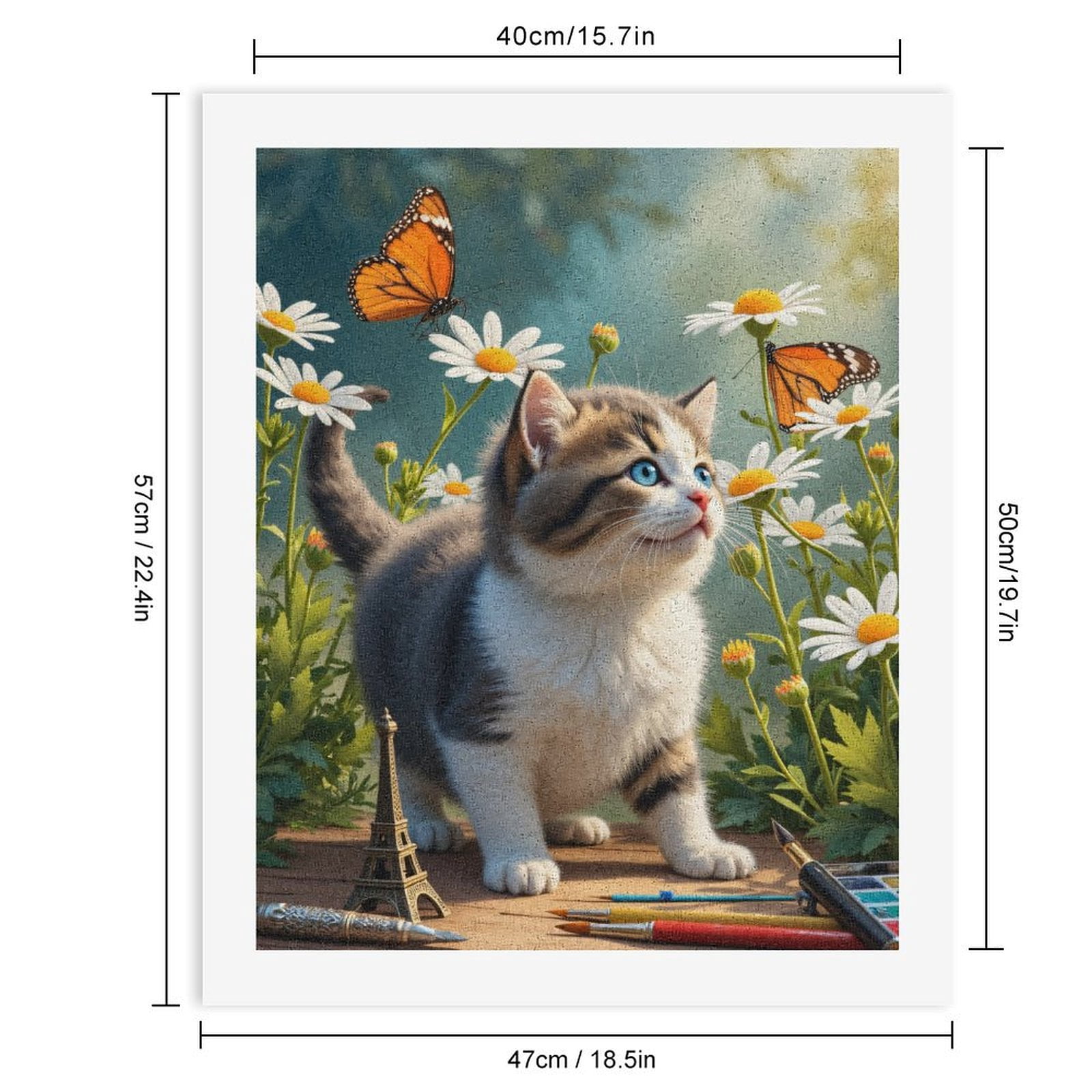 Paint By Numbers Kit for Adults Beginner - Kitten Butterfly Daisies Art Supplies DIY Canvas Painting Kits for Adults, Frameless Paint By Number for Adults for Home Wall Decor 16x20 Inch