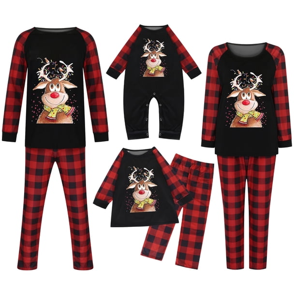 Pijamas de Navidad Para La Familia Trajes A Juego Hombre Papá Blusa Con Estampado de Cuadros Tops + Pantalones Ropa de Navidad Odeerbi ODB189069