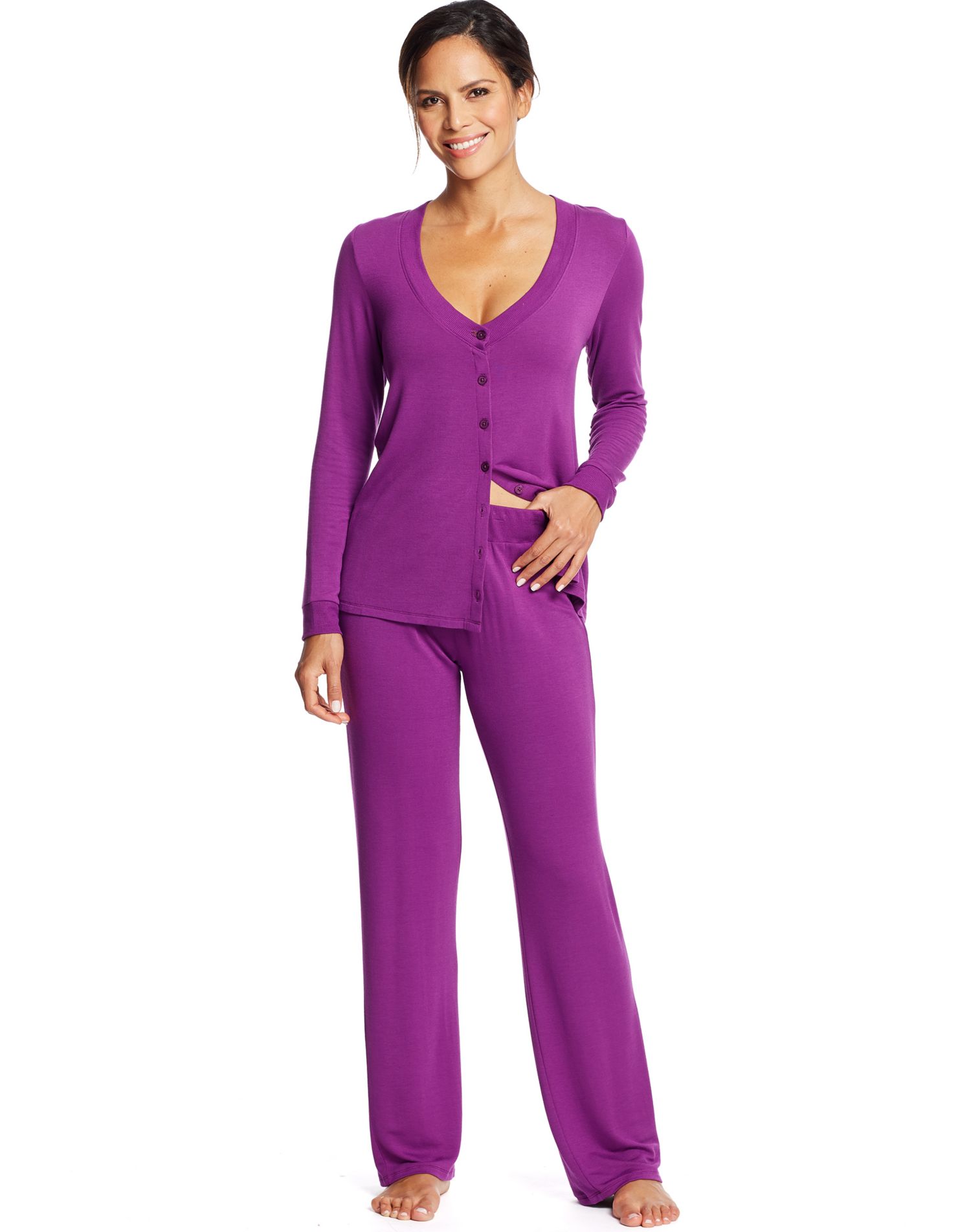Maidenform Maidenform Womens Long Sleeve Knit PJ Set, S, Charisma