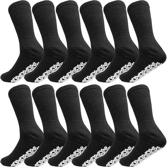 6 Pairs Non-Binding Loose 3XL Crew Socks Non-Slip Comfort Socks for Men & Women Black 10-13