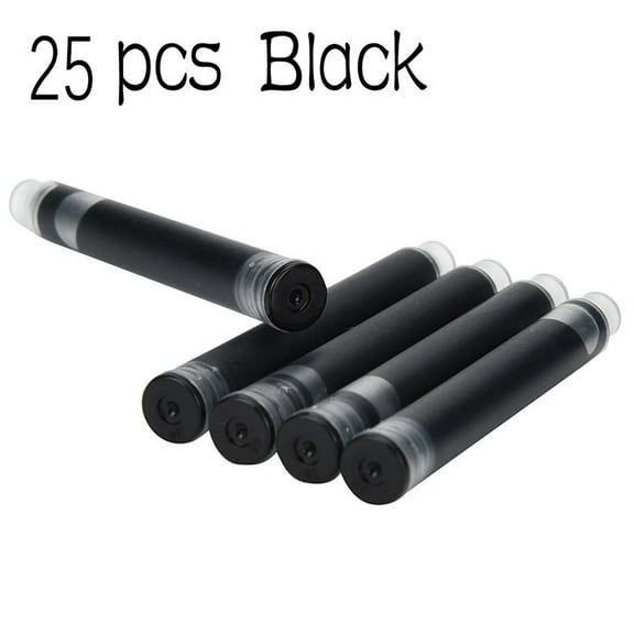 CCOCC Fountain Pen Set Ink Cartridges Black Color,25pcs 2.6 mm Bore Diameter,Ink Cartridges Fountain Pen Refill Short Cartridges for Calligraphy Pen and Fine Writing