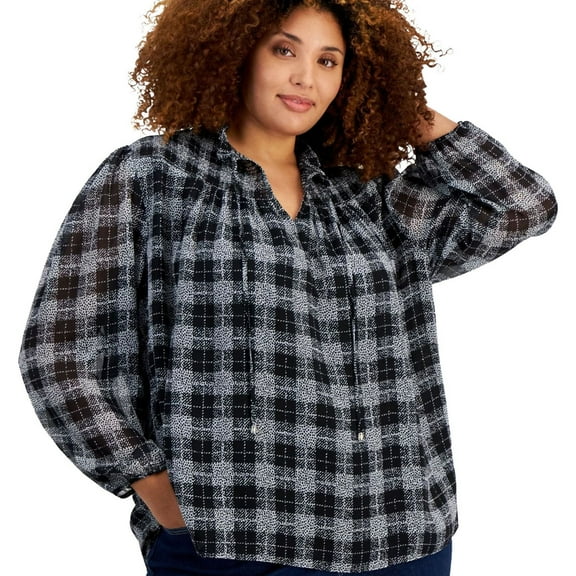 Tommy Hilfiger Womens Classy Peasant Blouse, Multicoloured, Plus Size, 2X