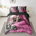 thumbnail image 2 of Feelyou Pink Angel Wings Bedding Comforter Set 7pcs, Sugar Skull King Bedding Sets, Happy Halloween Bed Sheets for Girls, Gothic Pink Gray Room Decor, 2 of 8