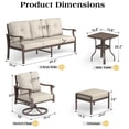 thumbnail image 2 of Mvpipi 6 Piece Aluminum Patio Conversation Set, Outdoor Metal Furniture Set w/Rocking Swivel Chairs, 3-Seat Sofa, Ottomans and Coffee Table, 5" Thickened Cushions for Backyard, Poolside, Beige, 2 of 8
