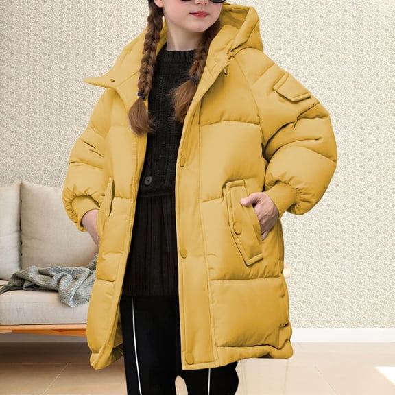 EnJoCho Girls Hooded Puffer Long Coat Zipper Lightweight Winter Warm Quilted Jacket Outerwear Kids 3-12 Years Parka Anorak Snow Coat Down Jacket Winter Wear Clothing Apparel