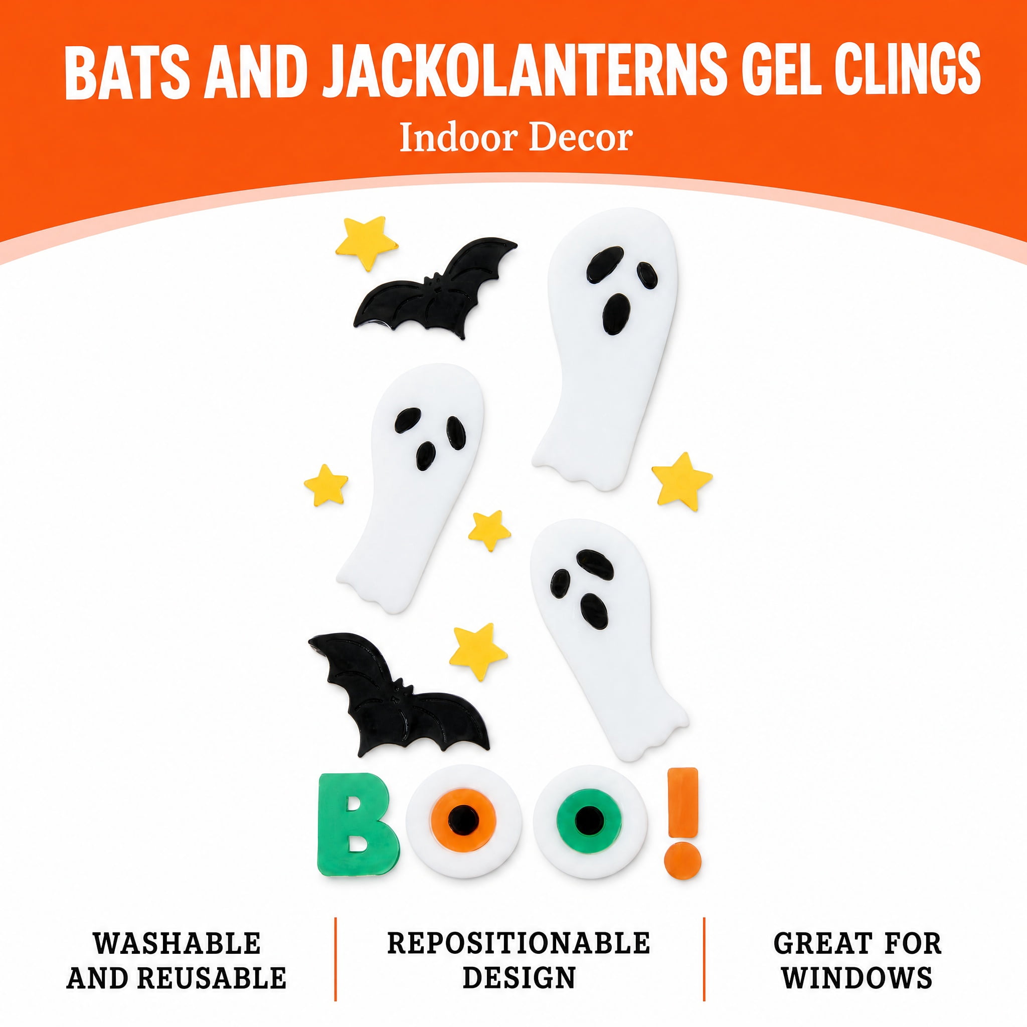 Bats and Ghosts Gel Clings, Black and White, 5.5" x 12.1", Halloween by Way To Celebrate
