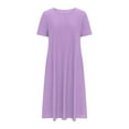 thumbnail image 5 of Meichang Summer Eyelet Dresses for Women Short Sleeve Crew Neck Midi Dressed Eyelet Embroidery Solid Color Dresses Loose Fit Casual Flowy Work Dresses with Pockets Purple XXL, 5 of 6