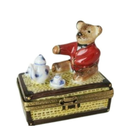 

Teddy Bear Tea Party Porcelain Limoges Trinket Box Limoges Box Porcelain Figurine
