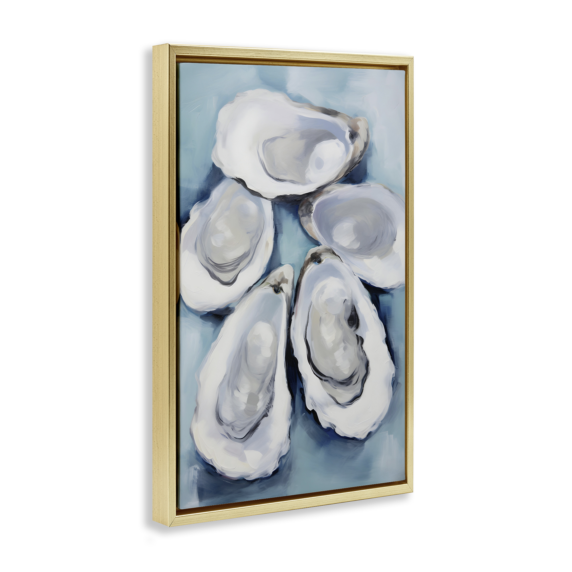 Stupell Industries Five Oyster Shells Animals & Insects Painting Gold Floater Framed Canvas Art Print Wall Art, 17 x 25