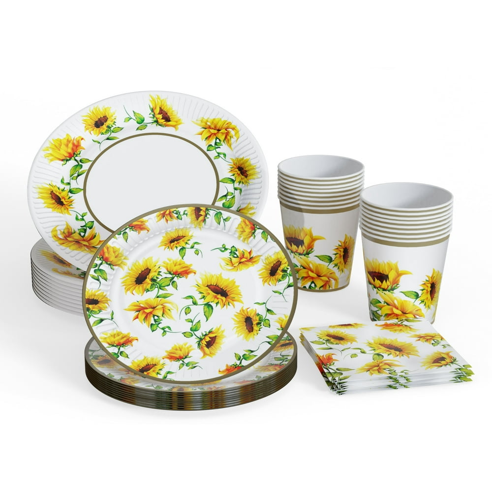 SUMMER MADNESS PARTY SET for 16 Guests, Sunflower Party Supplies, Disposable Paper Plates