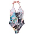 thumbnail image 5 of Women's One Piece Bikini Swimsuit Print Patchwork Backless Halter Tie with Removable Bra Pads No Underwire for Beach Vacation,Pink,XL, 5 of 8
