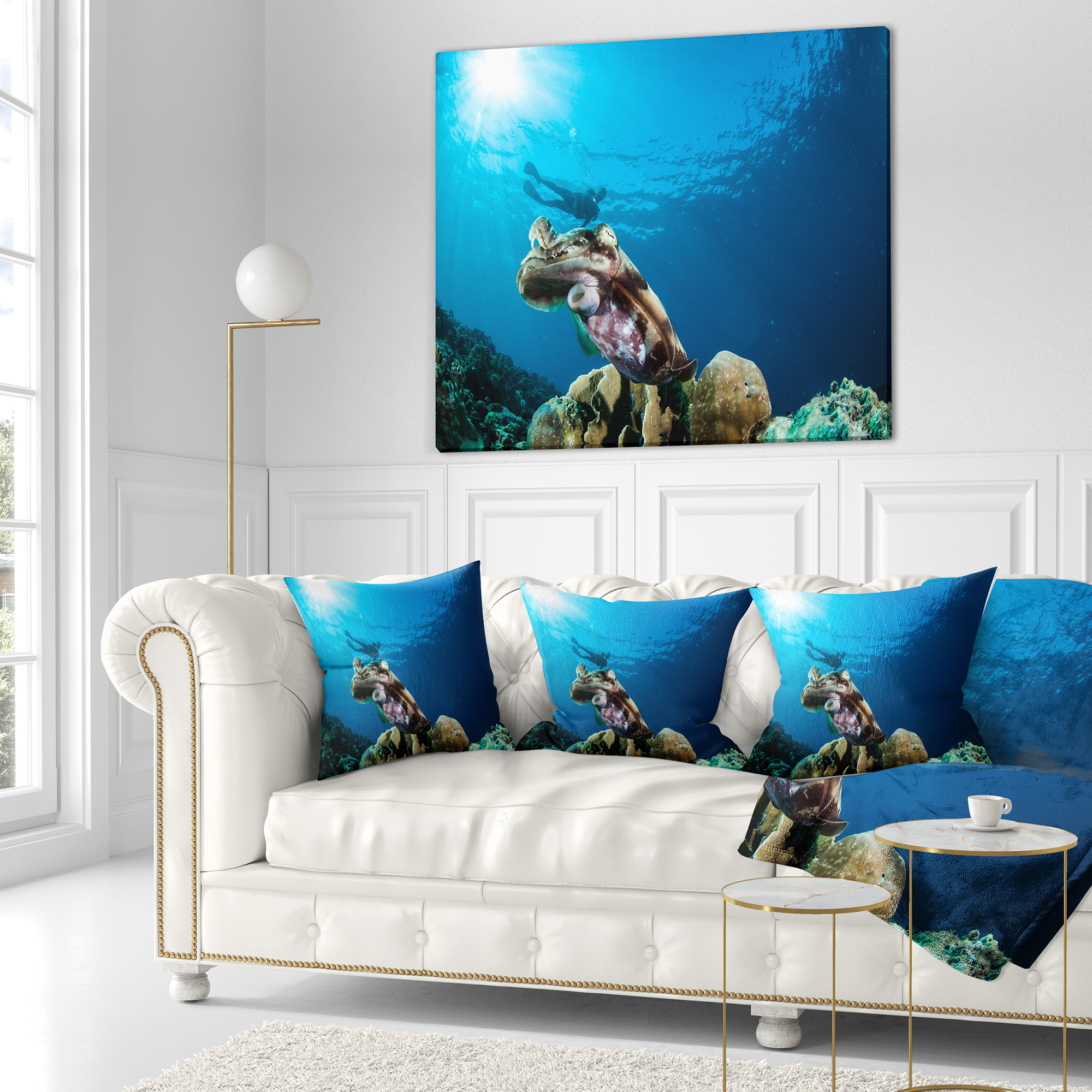 Designart Broadclub Cuttlefish Underwater - Seashore Throw Pillow - 16x16