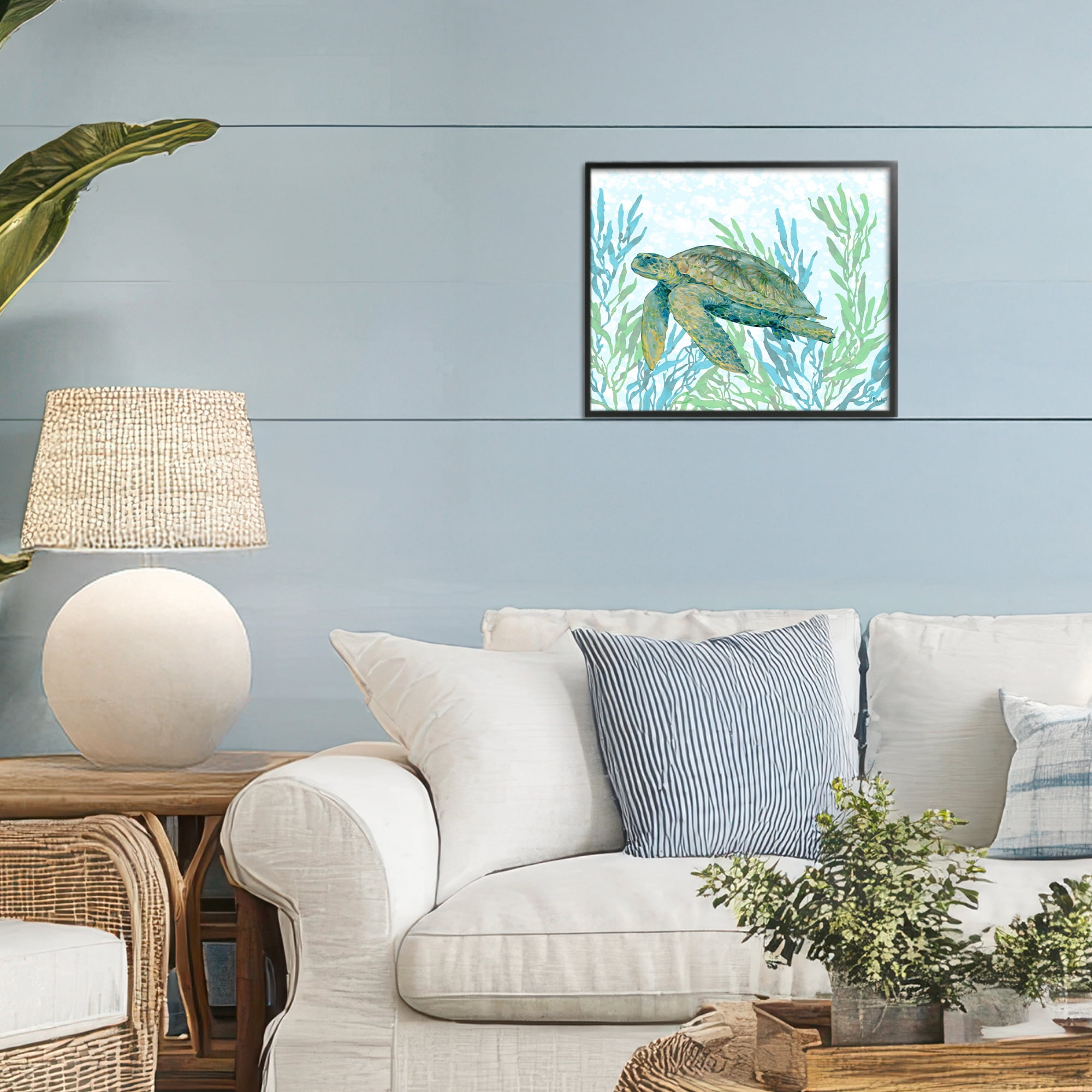 Stupell Industries Tasman Turtle in Seagrass Black Framed Giclee Art, design by Paul Brent