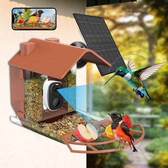 Bird Feeder with Camera,Bird Watching Camera with Solar Panel,AI Identify Birds Species , Smart Bird House with Cam, 2K Live View, Instant Arrival Alerts