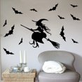 thumbnail image 3 of Calcomanía de pared de vinilo removible de bruja de Halloween y murciélago aterrador, paquete de 13 pegatinas de pared ecológicas de Halloween JAMW Sencillez, 3 of 5