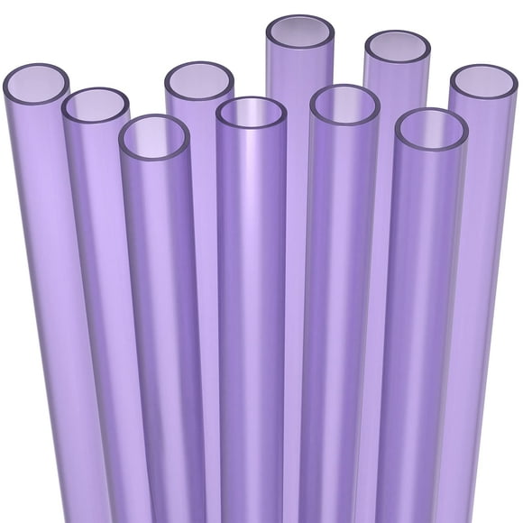 Fiesta First 10 Pajitas De Plástico Duro Reutilizables De Color Morado Extra Anchas Y Largas + Cepillo De Limpieza, Pajitas Grandes Y Gruesas Para Batidos, Té De Burbujas Boba, Morado, Apto Para Lavav