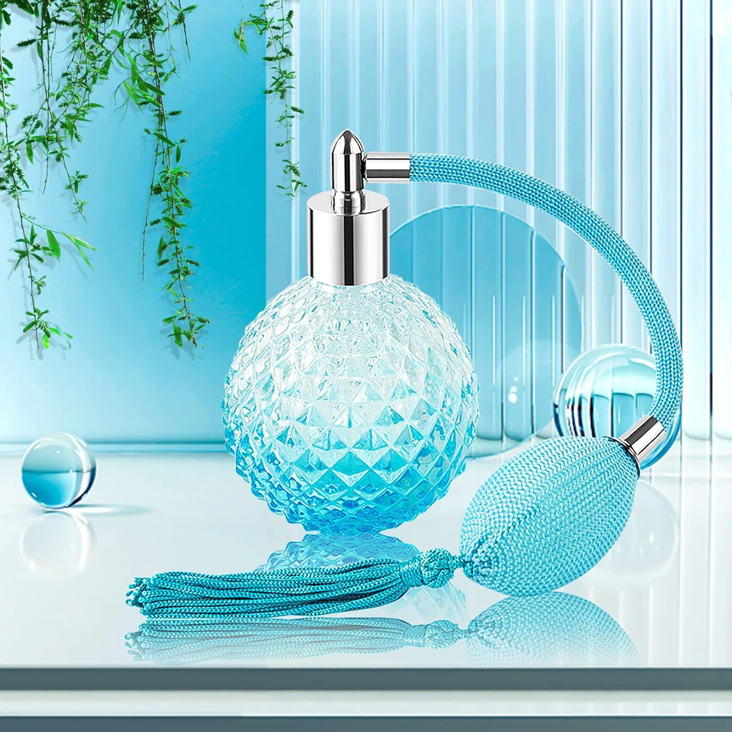 Arroyner Vintage Glass Perfume Bottle, 100ml Refillable, Blue