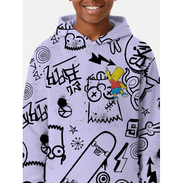 The Simpsons, Boys' & Big Boys' Graphic Hoodie, Bart Graffiti