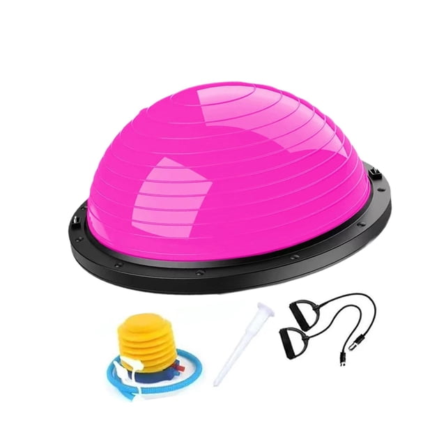 Pelota de equilibrio con bandas de resistencia y bomba. Pelota de entrenamiento de equilibrio hemisférica. Rosa roja